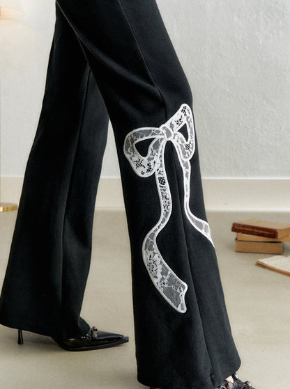 Retro Bow Appliqué Trousers