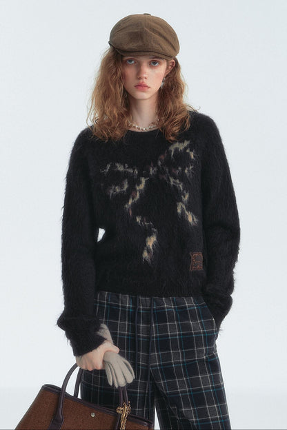 Leopard-Print Bow Crewneck Jumper