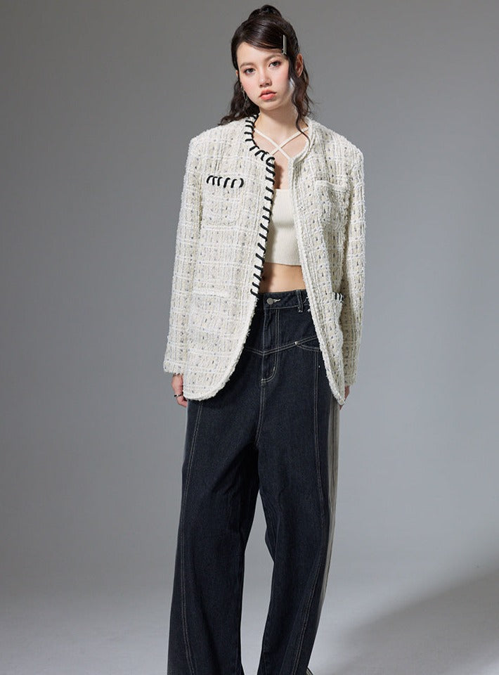 Tweed woven small fragrance knitted jacket