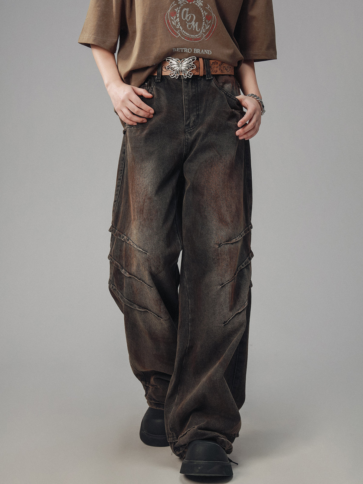 Vintage distressed rust mottled straight jean pants