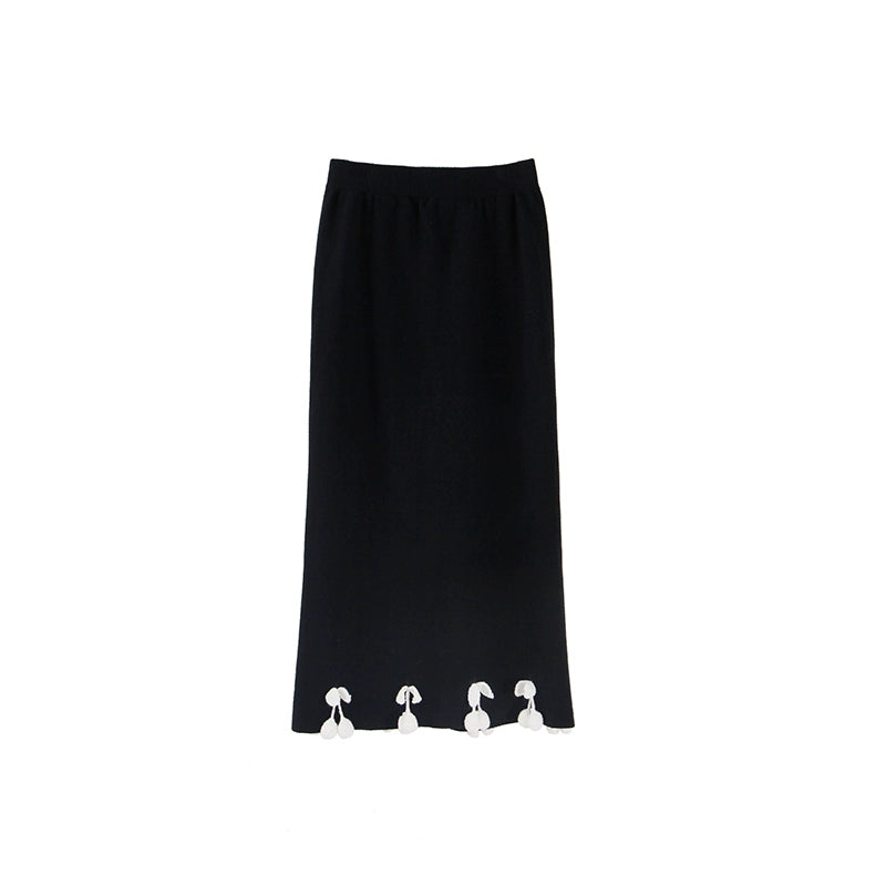 cherry shallow black knitted skirt