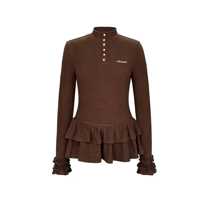 Six-Button Lace Hem Top