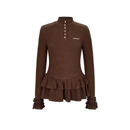 Six-Button Lace Hem Top