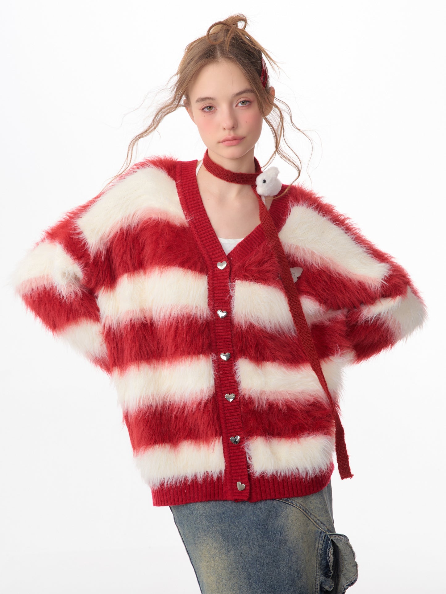 Christmas striped knitted sweater cardigan Jacket