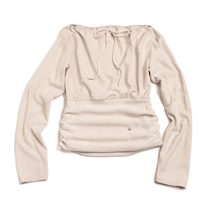 Slanted Drawstring Patchwork Top