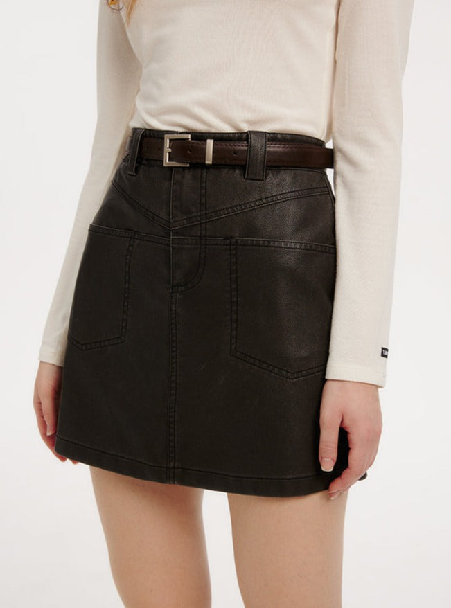 A-LINE PU LEATHER SKIRT