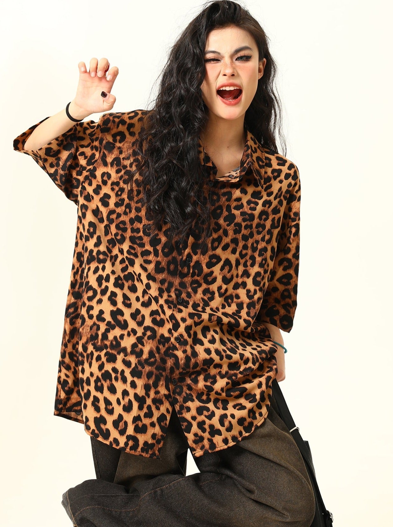 Retro Street Shirt mit Leopardenmuster