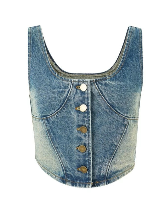 American Denim Vest Wide Leghosen Set Set