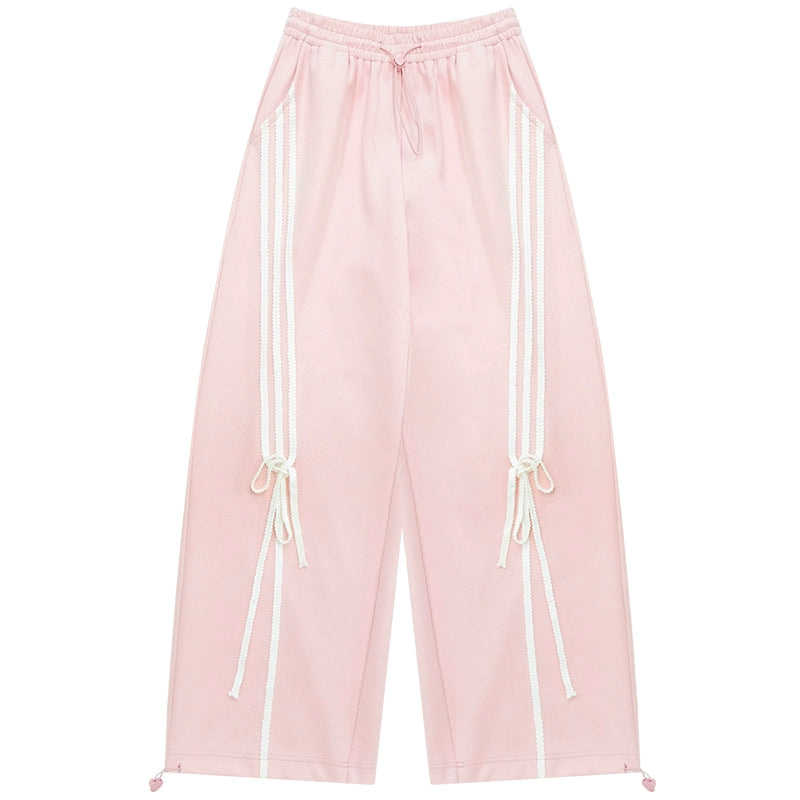 zizifei autumn and winter american retro design sense loose strap drape straight leg wide leg pink casual sweatpants women