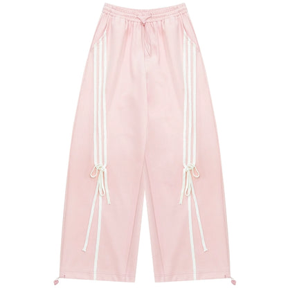 zizifei autumn and winter american retro design sense loose strap drape straight leg wide leg pink casual sweatpants women