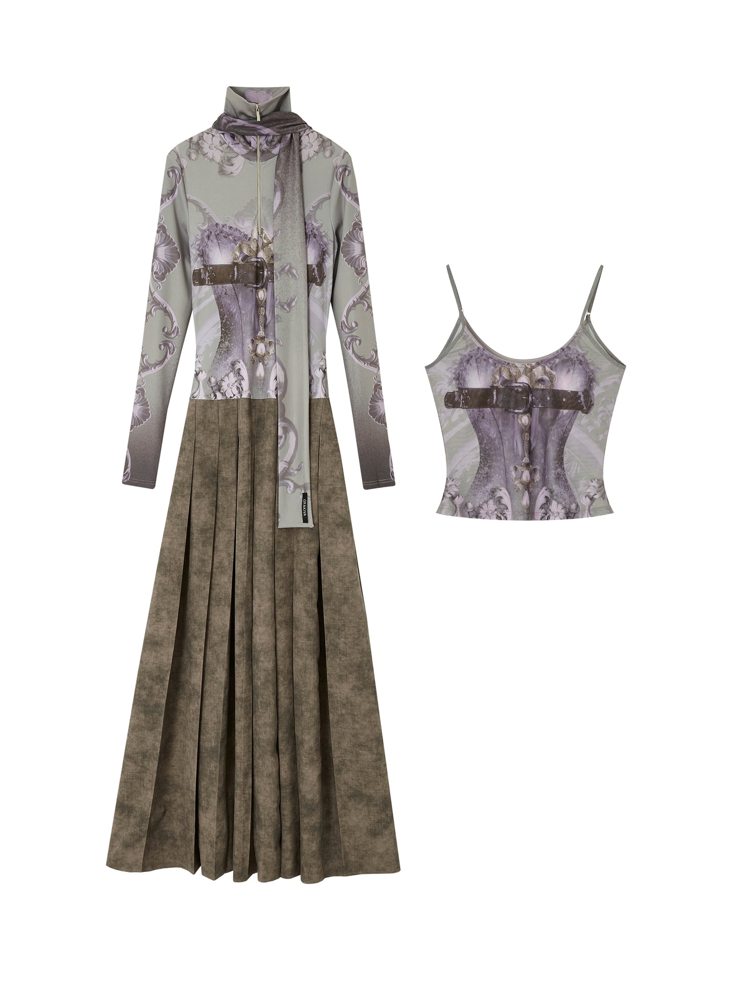 Romantic Neoclassical Print Dress Set