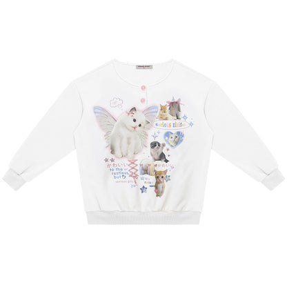 Cat Print Round Neck Sweatshirt
