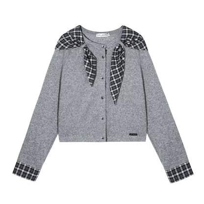 Wool Plaid Patchwork Cardigan