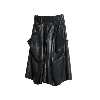 Pleated Faux Leather Wide-Leg Pants