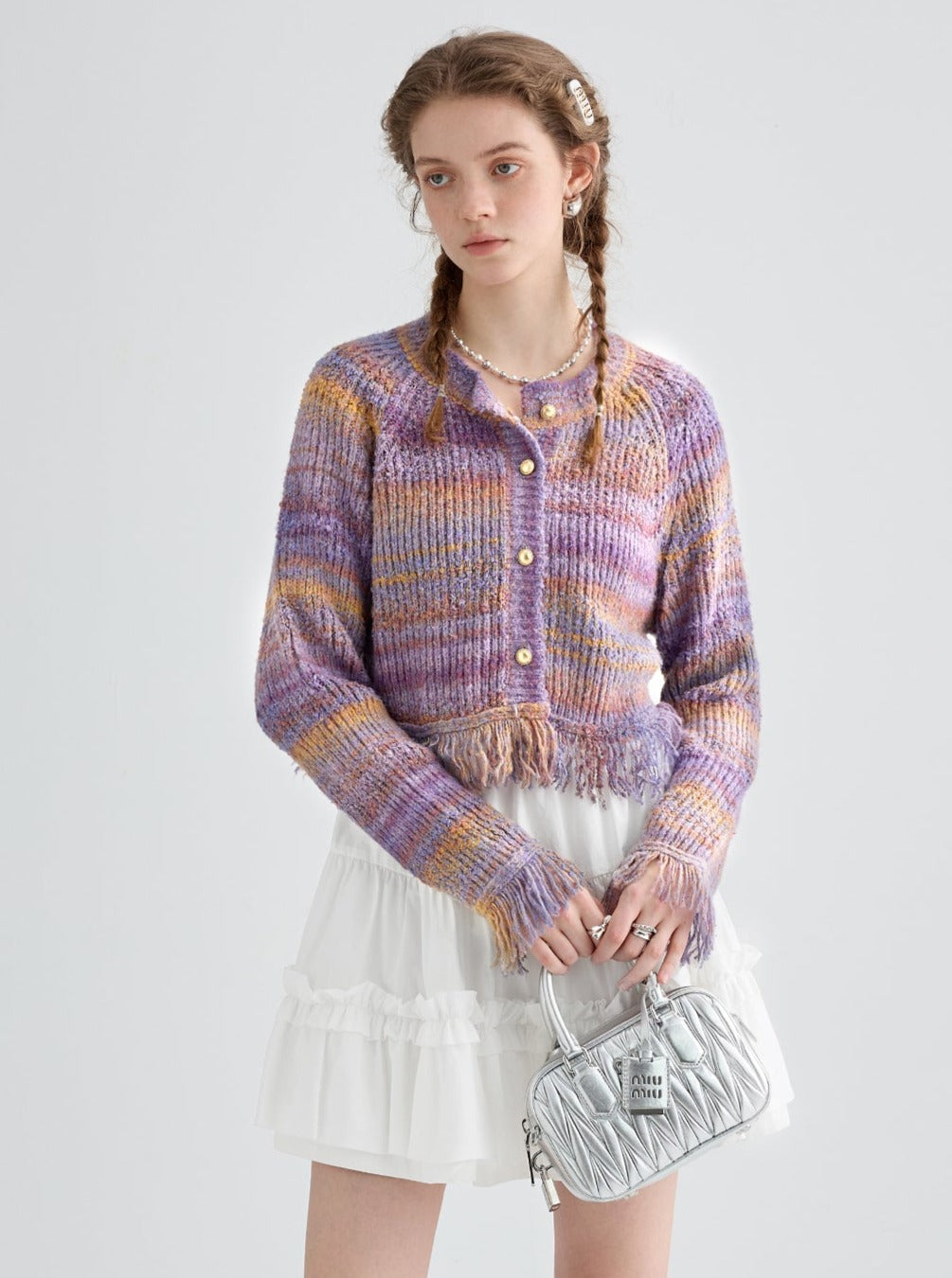 Raw-edged knitted cardigan tops