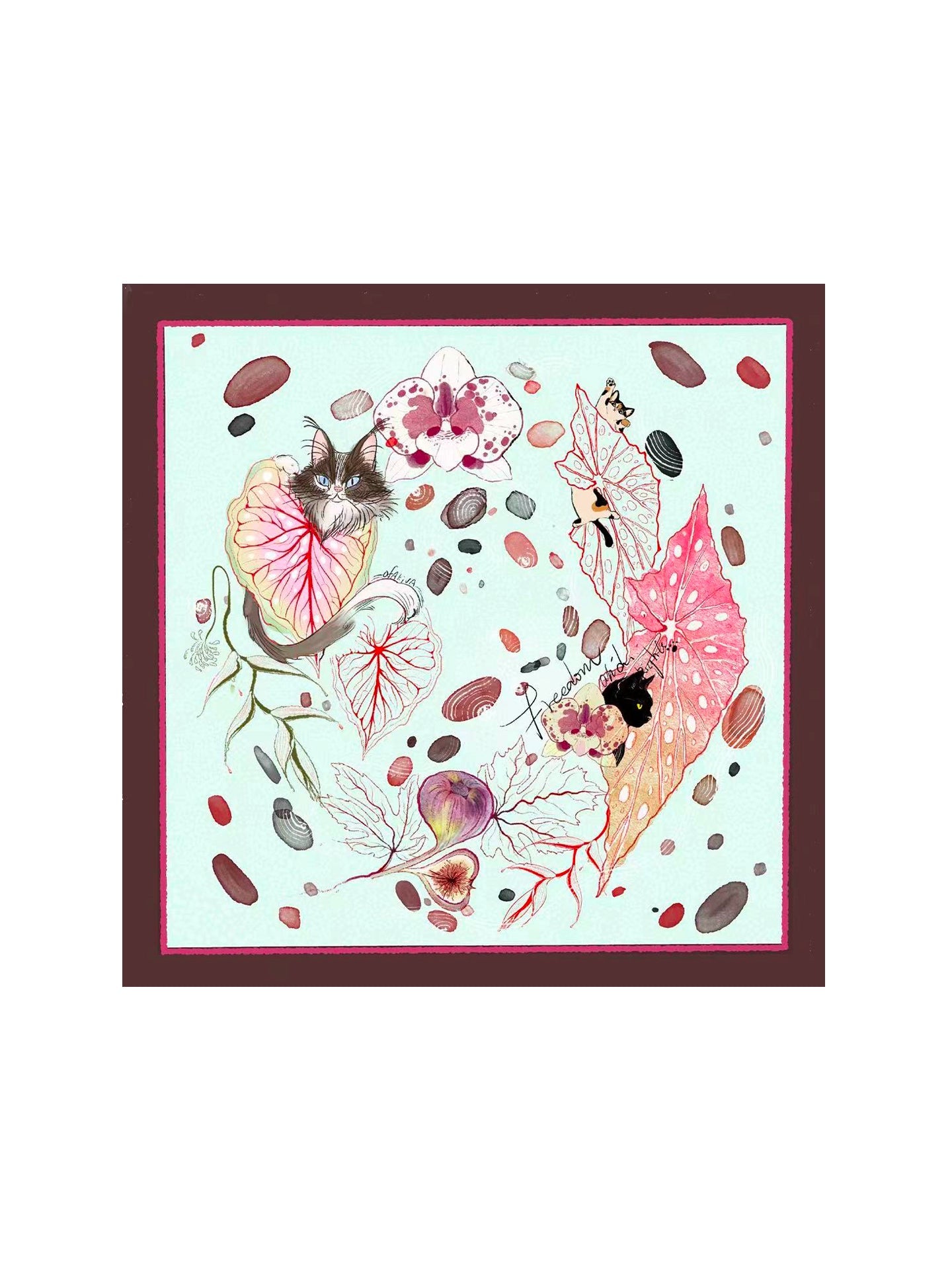 Watercolor Begonia Satin Scarf