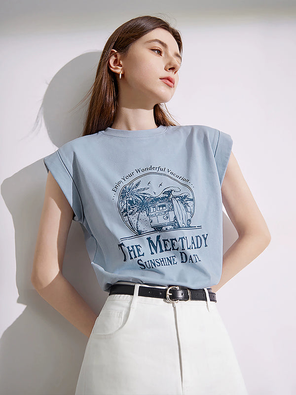 Sense Cotton Sleeveless Print T-Shirt