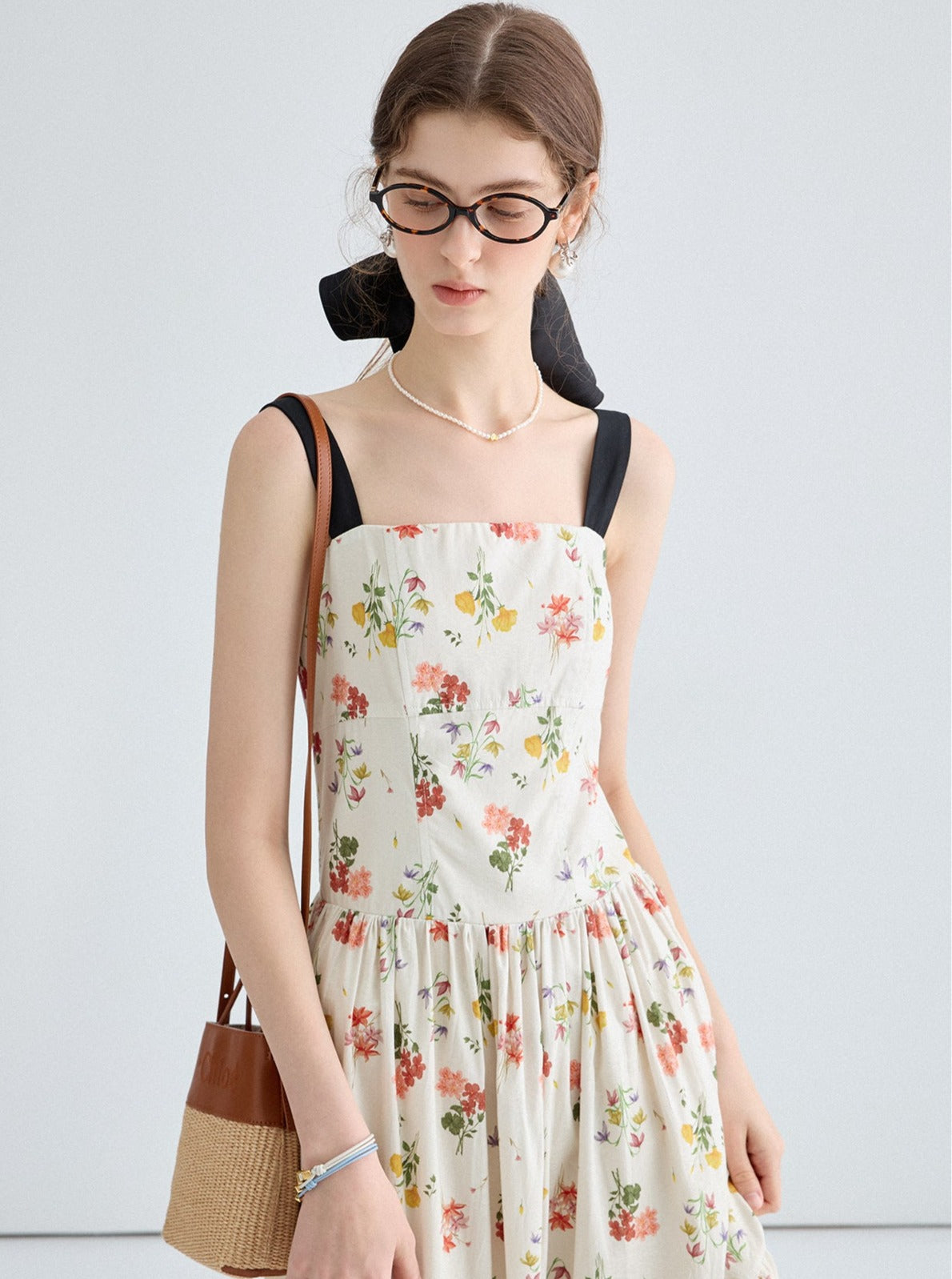 Temperament French Print Slip Dress