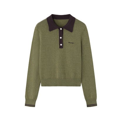 Wool Blend Knit Polo Sweater