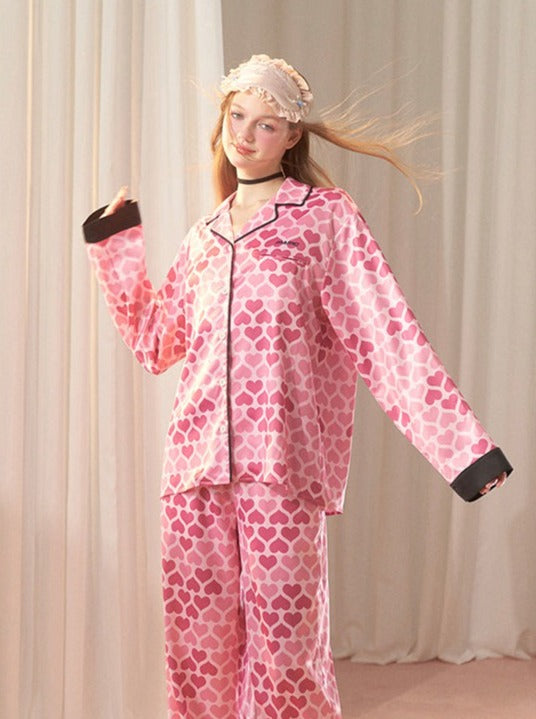 Peach Heart Girl Cardigan Pajamas