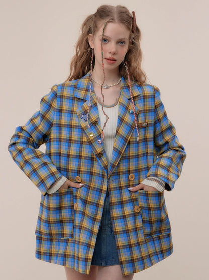 American vintage plaid casual blazer