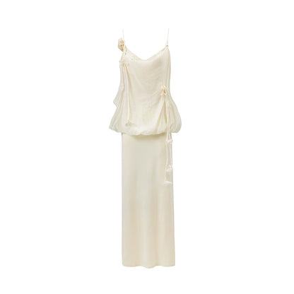 White Flower Choker Pleated Sundress