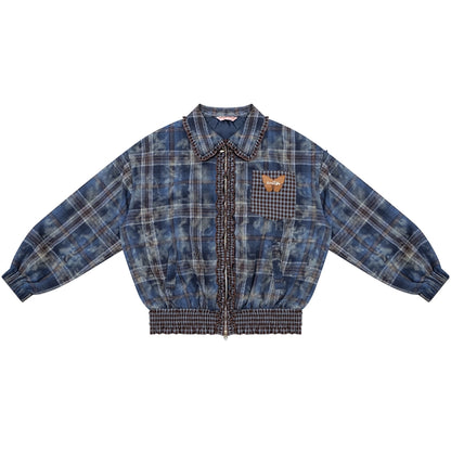 High-End Retro Blue Plaid Jacket