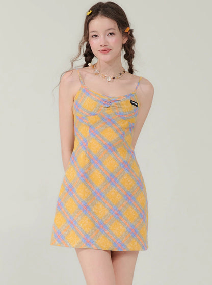 Slim Fit Yellow Plaid Dress