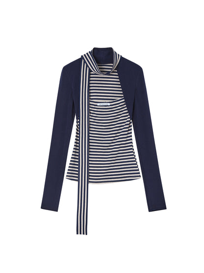 Fake Two Slimming Striped Knit Top