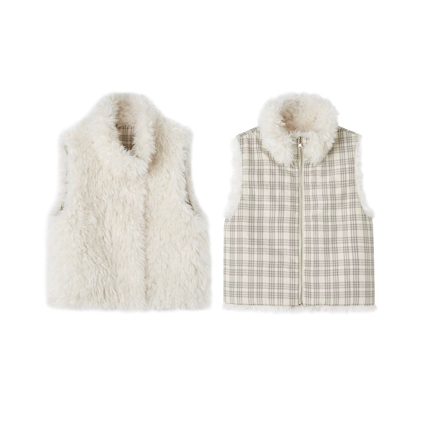 Plaid Patchwork Lamb Wool Reversible Vest