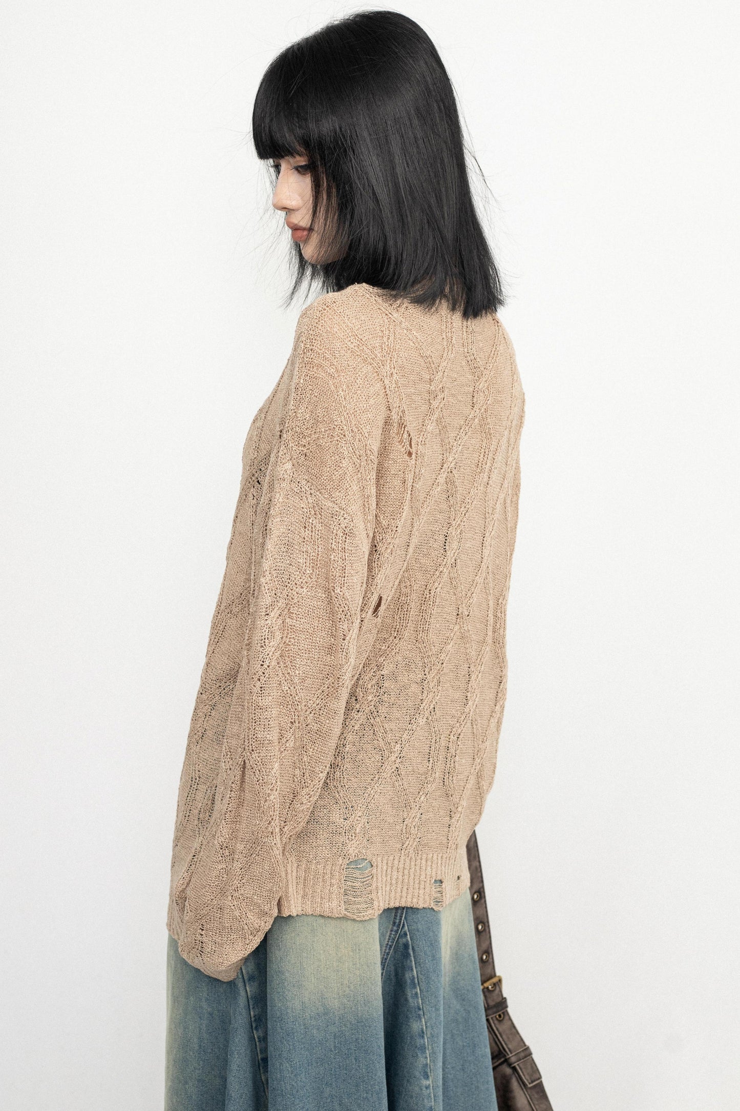 Long Sleeve Mesh Knit Top