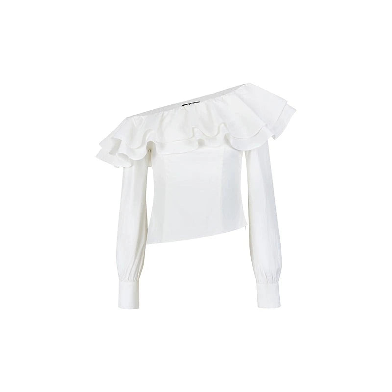 Versatile Ruffled Waist White Shirt