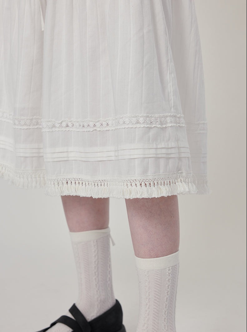 Hollowed Patchwork Drawstring Skirt