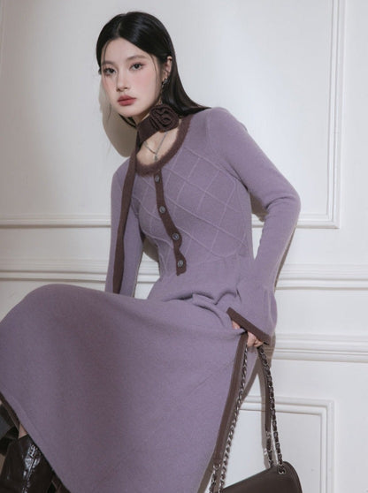 U-neck Plaid Wool Dress