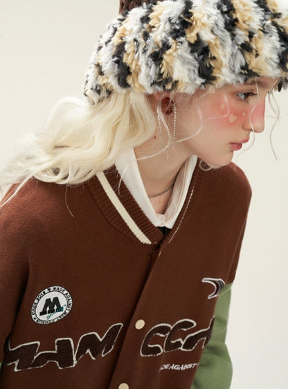 American vintage knitted baseball uniform jacket