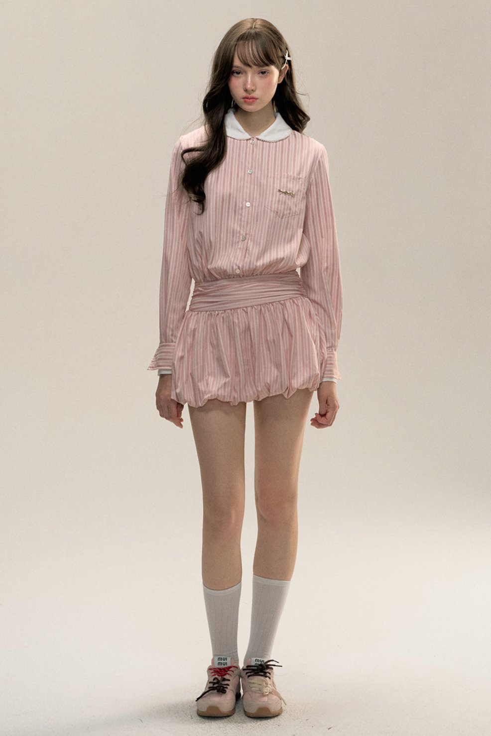 Pink Stripe Doll Collar Dress