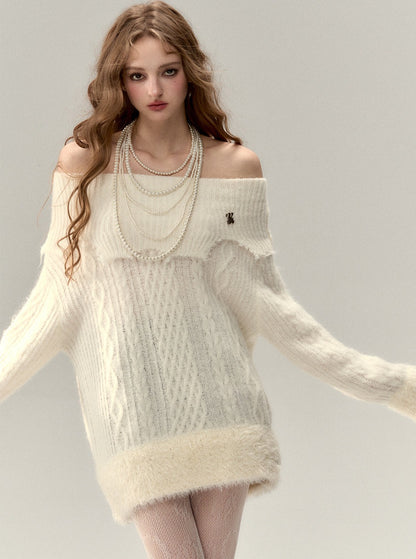 One-shoulder slant-shoulder two-wear knitted dress