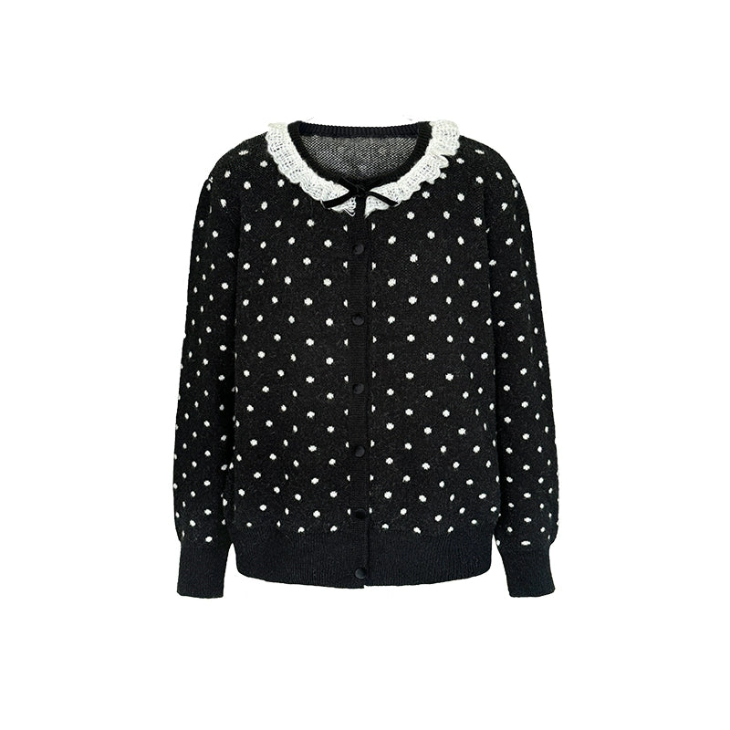 Lace Collar Polka Dot Cardigan