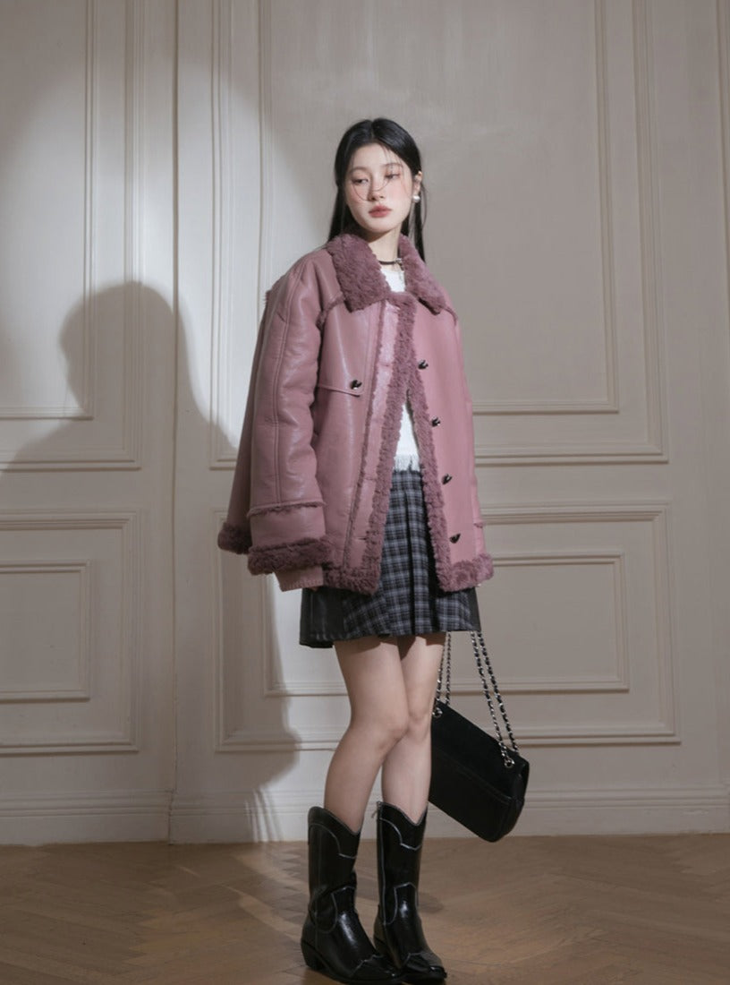 Fur Integrated Lambskin Wool Jacket