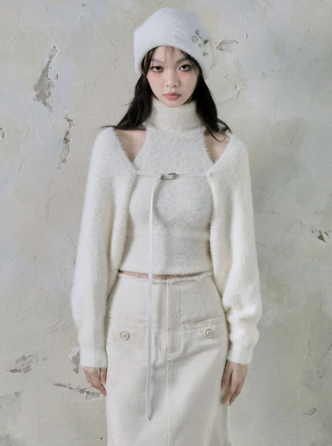 Knitted layered two-piece tops set