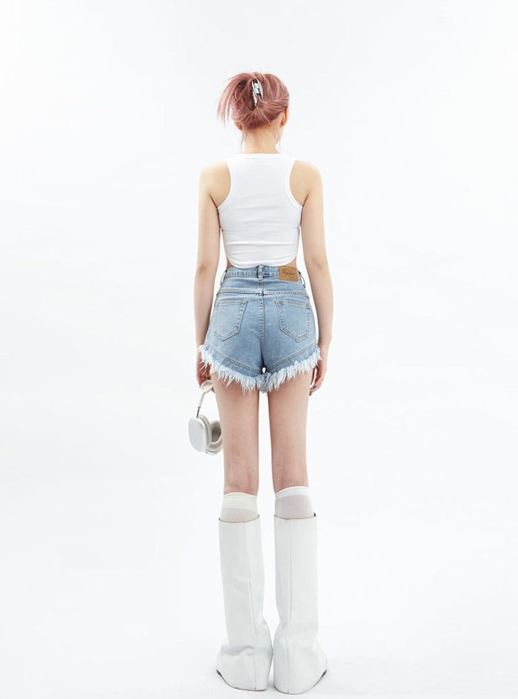 High Waist Wide Legs Slim Short Jean Pants