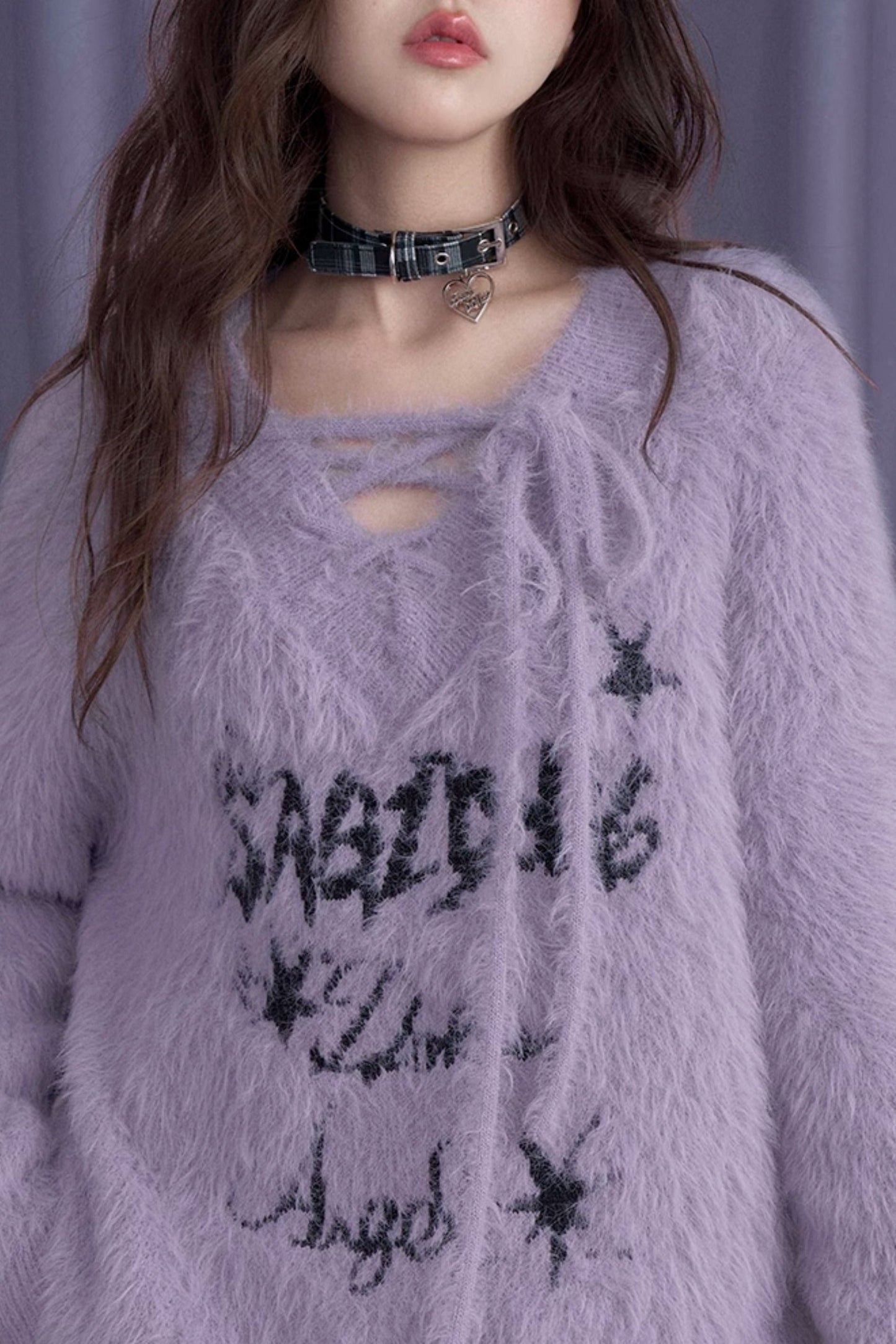 Velvet Purple V-Neck Mink Fur Sweater