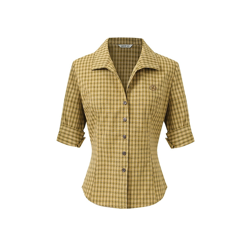 Slim Fit Mid-Sleeve Checked Top Set-Up