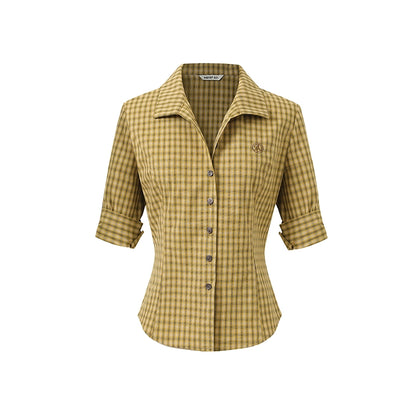 Slim Fit Mid-Sleeve Checked Top Set-Up