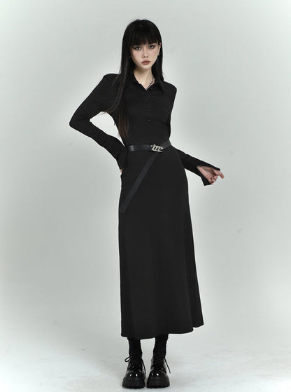 Ghost Girl Black Long Sleeve Polo Dress