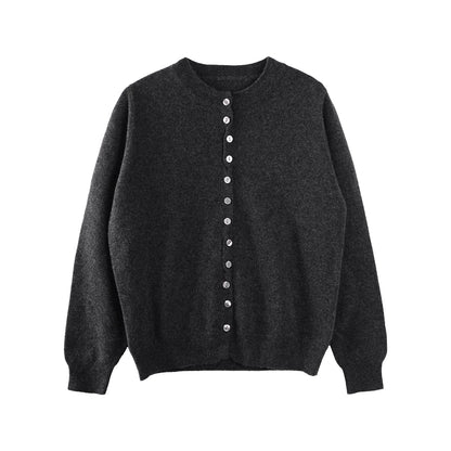 Gray Wool Crew Neck Cardigan