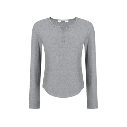 Button-Embellished Crew Neck Top