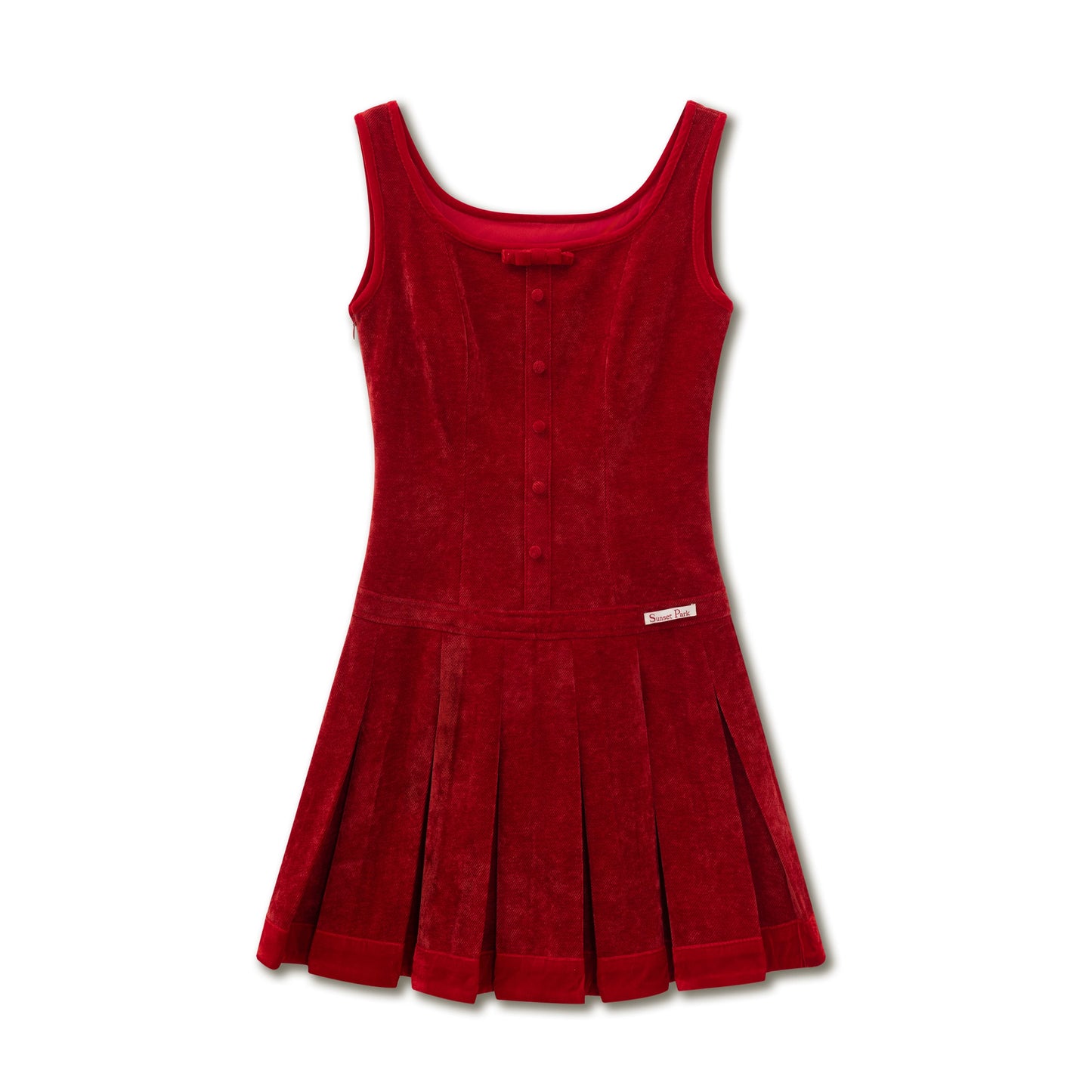 Red Velvet Pleated Dress