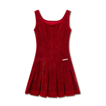 Red Velvet Pleated Dress