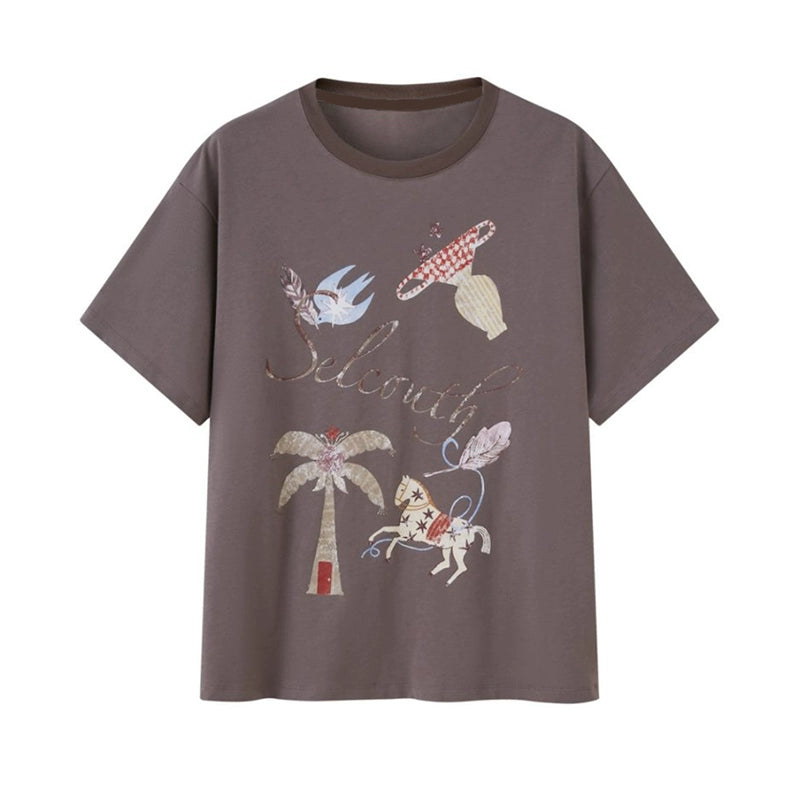 Lazy Wave Playful Print Short Sleeve T-shirt